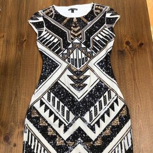 Black Gold and White Sequin Mini Dress